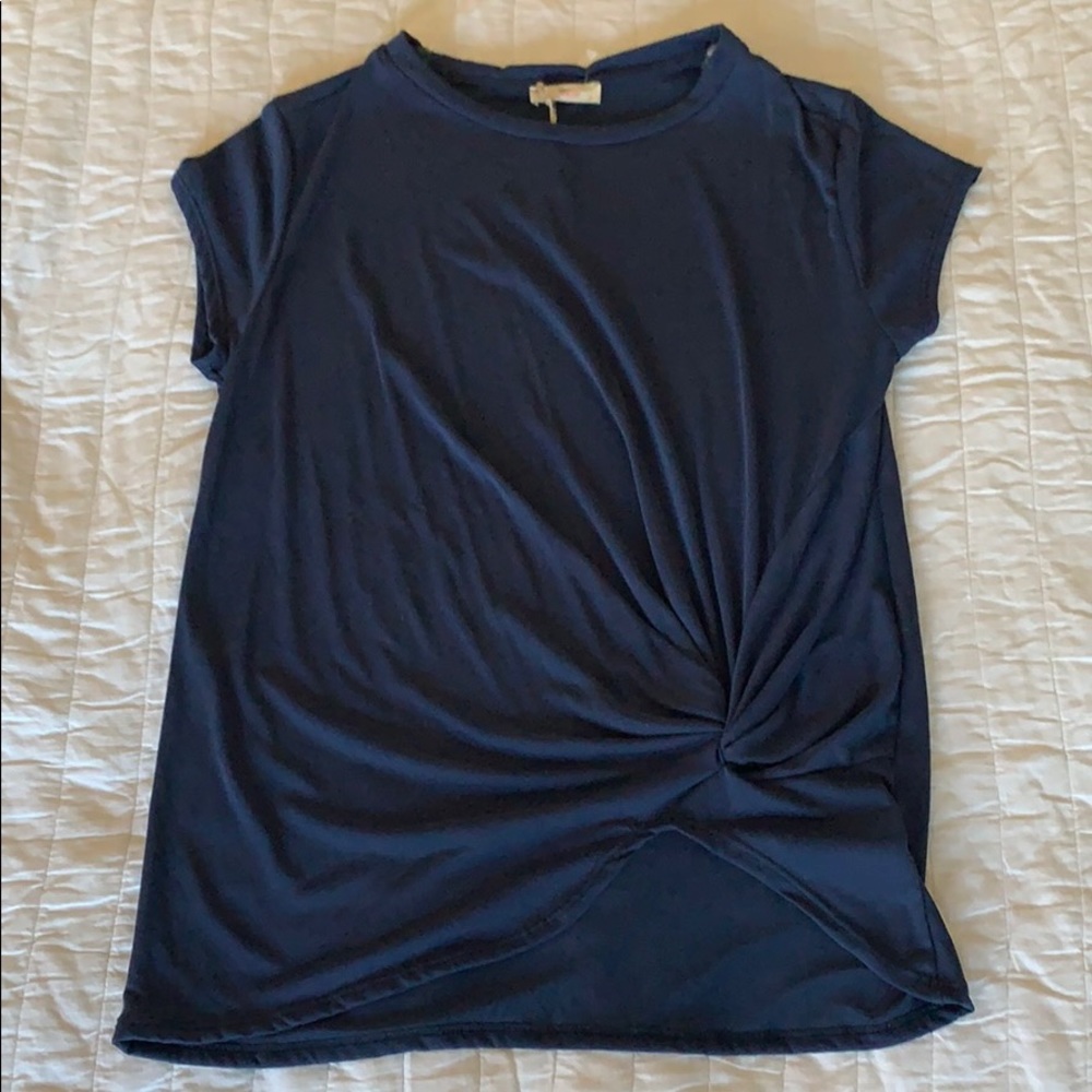 Navy blue tie waist shirt